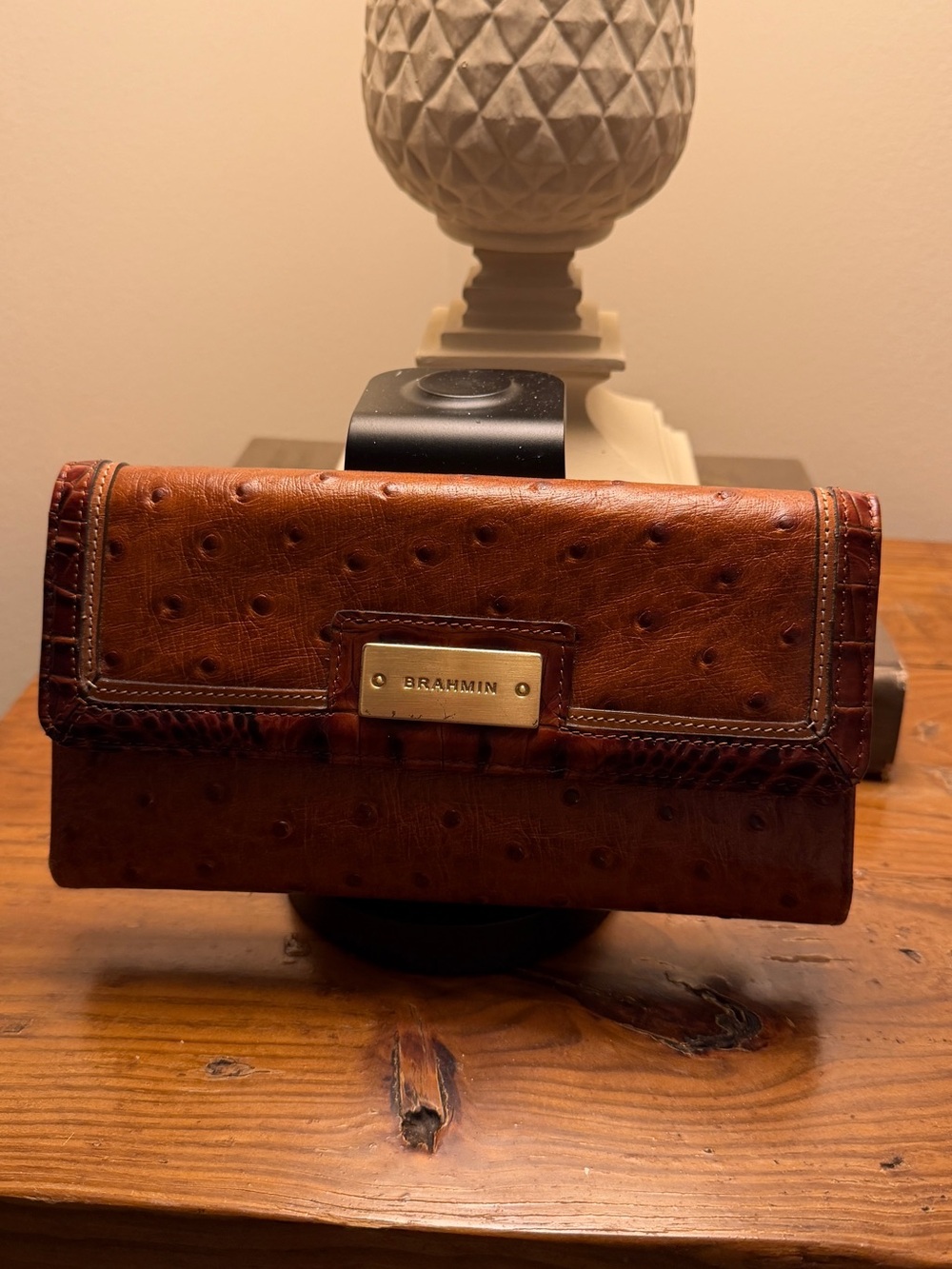 Brahmin Chestnut Embossed Leather Clutch Wallet